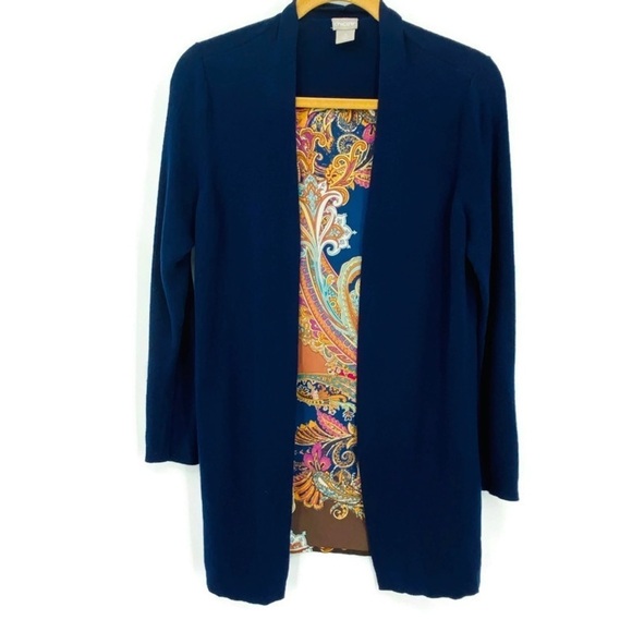 Chico’s Floral Paisley Long Sleeve Blue Cardigan - Picture 3 of 12